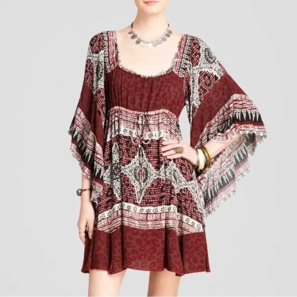 Free People Heart Of Gold Scarlet Dress Size S Flutter Sleeve Boho Oversized